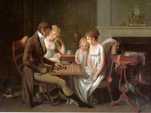 Painting of Family playing Checkers